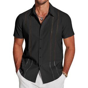 COOFANDY Men's Cuban Guayabera Shirt Short Sleeve Button Down Casual Shirt, XXL